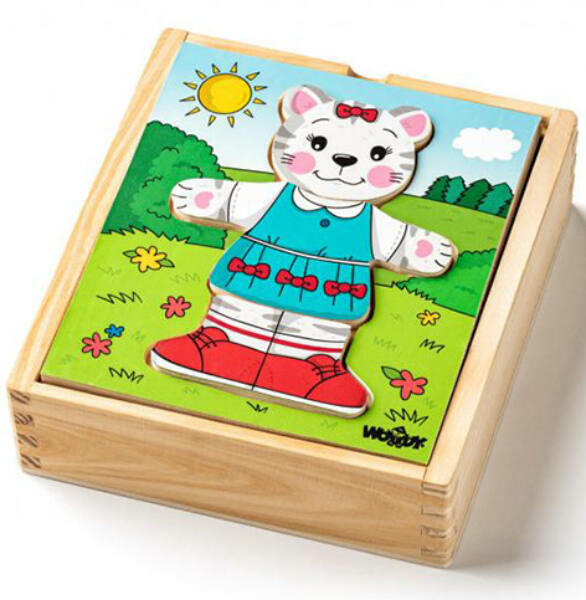 Öltöztethető cica fa puzzle 18 db-os (90019)