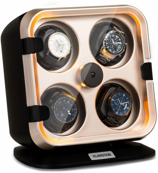 Klarstein Clover Watch winder, suport pentru 4 ceasuri, 3 rotații, 4 viteze  LED (WW1-CloverMetallic) (WW1-CloverMetallic) - klarstein (Rotator de ceas,  cutie de ceas) - Preturi