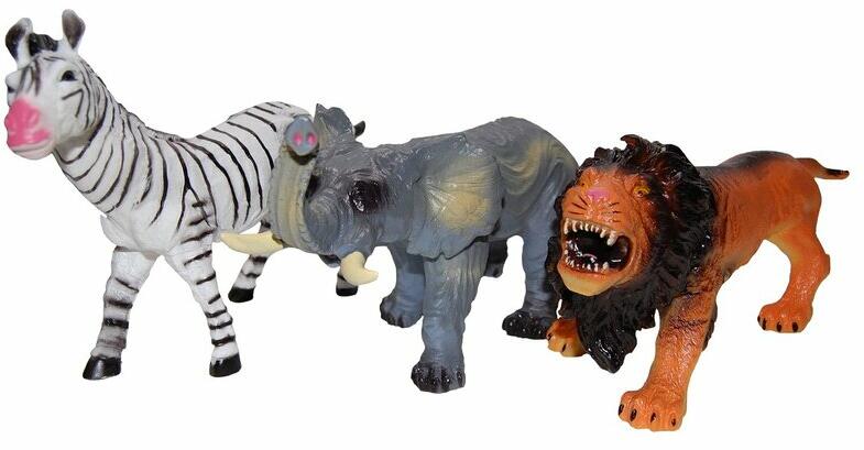 UP Int'l - Set 3 figurine din cauciuc animale salbatice, Zebra/Elefant/Leu,  22 - 26 cm (UP26698ZEL) (Figurina) - Preturi