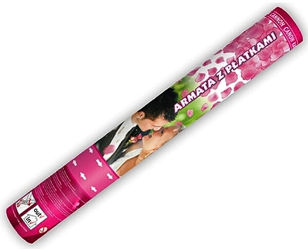Konfetti kilövő ágyú, 40 cm, szirom, pink