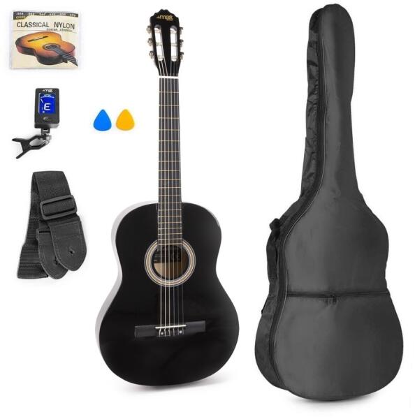 SoloArt akusztikus gitár (tartalék húr, hangoló, hordtáska, pengetők) -  fekete