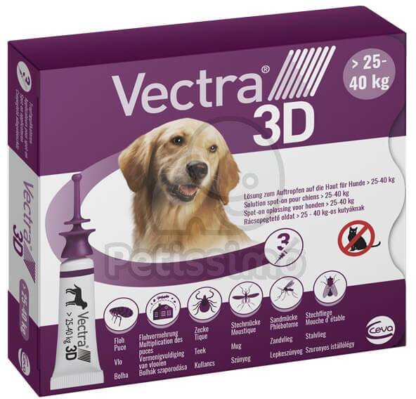 Vectra 3D капков разтвор за големи породи кучета, L 3 x 4, 7 мл Препарати  против паразити за кучета Цени, оферти и мнения, списък с магазини, евтино  Vectra 3D капков разтвор за