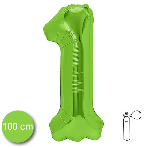 1. szám, fólia lufi, 100 cm, zöld