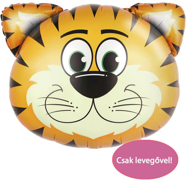 Mosolygó tigris fej, fólia lufi, 31x26 cm