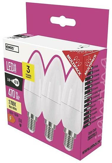 Classic LED izzó gyertya E14 6W 470lm meleg fehér 3db (ZQ3220.3)
