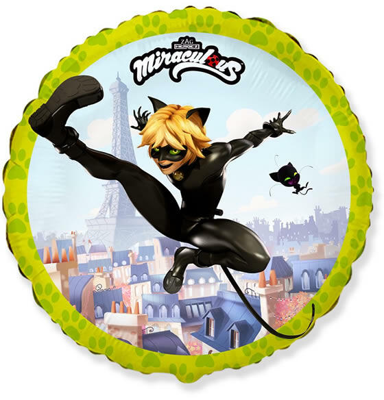 Fólia lufi, gömb, 'Miraculous Cat Noir', 45cm
