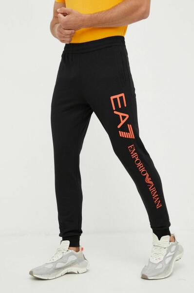 EA7 Emporio Armani pantaloni de trening din bumbac barbati, culoarea negru,  cu imprimeu 99KK-SPM02Z_99B (Pantaloni trening barbati) - Preturi