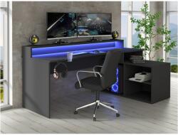 Kring Gaming Íróasztal, 200 x 91 x 125 cm, fekete szín, LED világítás, fejhallgató és italtartó