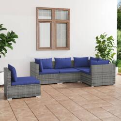 vidaXL Set mobilier de grădină cu perne, 5 piese, gri, poliratan (3102318) - vidaxl
