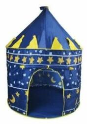 Cort de joaca pentru copii, tip castel, impermeabil, cu husa, model luna si stele, albastru, 105x135 cm (00001163-IS)