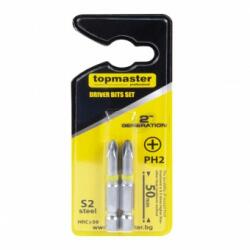 Topmaster Professional Set 2 biti cruce PH2, Topmaster 338709, prindere hexagonala 1/4", lungime 50 mm