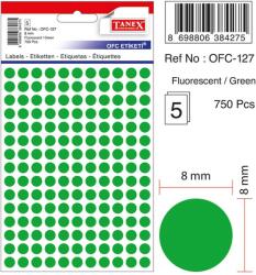  Etichete autoadezive color, D 8 mm, 750 buc/set - verde (TX-OFC-127-GR)