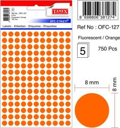  Etichete autoadezive color, D 8 mm, 750 buc/set - orange (TX-OFC-127-OG)