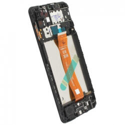 Samsung A127 Galaxy A12 Nacho verzió LCD Kijelző+Érintőüveg+Előlap Keret, Fekete, Black (GH82-26486A, GH82-26485A) Gyári, Service Pack