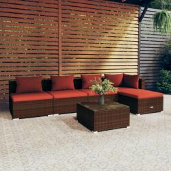 vidaXL Set mobilier de grădină cu perne, 6 piese, maro, poliratan (3101635) - vidaxl