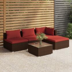 vidaXL Set mobilier de grădină cu perne, 5 piese, maro, poliratan (3101619)