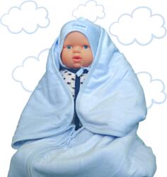 Alena Set Paturica Port Bebe Caciulita - Botosei din catifea Blue Ciel (6427616241223) Lenjerii de pat bebelusi‎, patura bebelusi
