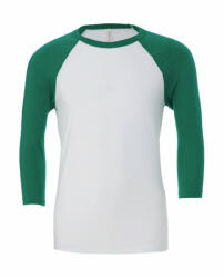 Bella Canvas Uniszex 3/4-es ujjú póló Bella Canvas Unisex 3/4 Sleeve Baseball T-Shirt XL, Fehér/Kelly zöld