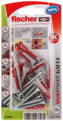 Fischer DUOPOWER dübel 6 x 30 S K NV - csavarral, bliszteres, 12 db/csomag (534997)
