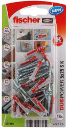 Fischer DUOPOWER dübel 5 x 25 S K NV - csavarral, bliszteres, 18 db/csomag (534996)