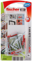 Fischer DUOPOWER dübel 6 x 30 WH K NV - derékszögű kampóval, bliszteres, 6 db/csomag (535000)