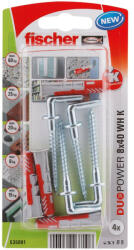 Fischer DUOPOWER dübel 8 x 40 WH K NV - derékszögű kampóval, bliszteres, 4 db/csomag (535001)