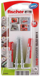Fischer DUOPOWER dübel 10 x 50 WH K NV - derékszögű kampóval, bliszteres, 2 db/csomag (535002)