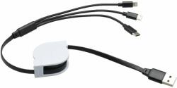 mobilNET Fekete kihúzható kábel 3in1 MicroUSB, TypeC, Lighting