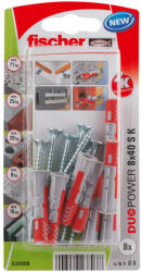 Fischer DUOPOWER dübel 8 x 40 S K NV - csavarral, bliszteres, 8 db/csomag (534998) - praktikuskft