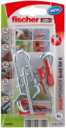 Fischer DUOPOWER dübel 8 x 40 RH K NV - körkampóval, bliszteres, 4 db/csomag (535003) - praktikuskft