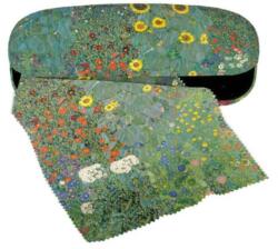 Fridolin Szemüvegtok textilbevonatú, törlőkendővel - Klimt: Kert napraforgókkal