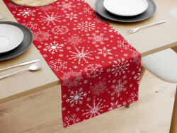 Goldea napron de masă 100% bumbac - fulgi de zăpadă pe roșu 50x180 cm