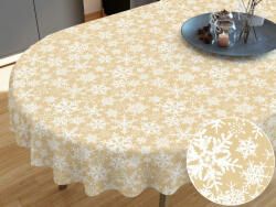 Goldea față de masă 100% bumbac - fulgi de zăpadă pe auriu - ovală 120 x 160 cm