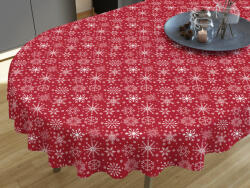 Goldea față de masă 100% bumbac - fulgi de zăpadă pe roșu - ovală 120 x 160 cm