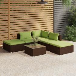 vidaXL Set mobilier de grădină cu perne, 6 piese, maro, poliratan (3101604) - vidaxl