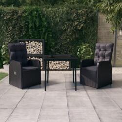 vidaXL Set mobilier de grădină, cu perne, 3 piese, negru (3099491)