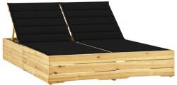 vidaXL Șezlong dublu cu perne negre, lemn de pin tratat (3065976)