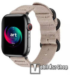 Okosóra szíj - szövet - KHAKI - 75mm + 125mm hosszú - Apple Watch Series 1/2/3 42mm / 4/5/6/SE 44mm / 7/8 45mm / 10 46mm / Ultra / Ultra 2 49mm
