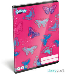 Lizzy Card Lepkés tűzött füzet A/5, 40 lap vonalas, Lollipop Pink Butterfly, rózsaszín