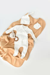 BabyCosy Set 4 piese: bluza, pantaloni, caciulita si manusi din bumbac organic si modal - Ecru, BabyCosy (BC-CSYM24510)