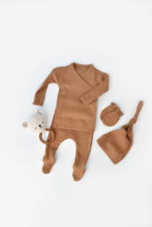 BabyCosy Set 4 piese: bluza, pantaloni, caciulita si manusi din bumbac organic si modal - Maro, BabyCosy (BC-CSYM24506)