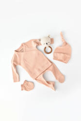 BabyCosy Set 4 piese: bluza, pantaloni, caciulita si manusi din bumbac organic si modal - Piersica, BabyCosy (BC-CSYM24513)