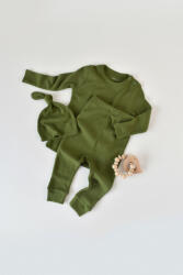 BabyCosy Set 3 piese: bluzita cu maneca lunga, pantaloni lungi si caciulita din bumbac organic si modal - Verde, BabyCosy (BC-CSYM21512)