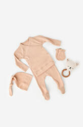 BabyCosy Set 4 piese: bluza, pantaloni, caciulita si manusi din bumbac organic si modal - Somon, BabyCosy (BC-CSYM24503)