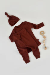 BabyCosy Set 3 piese: bluzita cu maneca lunga, pantaloni lungi si caciulita din bumbac organic si modal - Caramiziu BabyCosy (BC-CSYM21501)