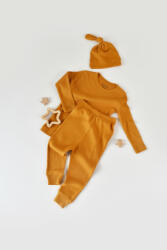 BabyCosy Set 3 piese: bluzita cu maneca lunga, pantaloni lungi si caciulita din bumbac organic si modal - Mustar BabyCosy (BC-CSYM21500)