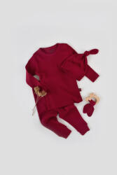 BabyCosy Set 3 piese: bluzita cu maneca lunga, pantaloni lungi si caciulita din bumbac organic si modal - Rosu BabyCosy (BC-CSYM21502)