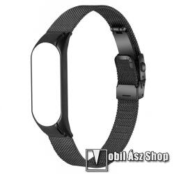 Fém milánói okosóra szíj - rozsdamentes acél, fém háló kialakítás, csatos - FEKETE - Xiaomi Mi Band 7