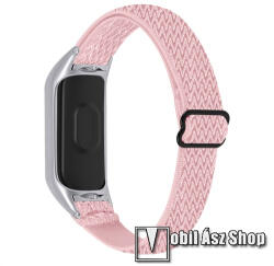 Okosóra szíj - fonott szövet, sztreccses, állítható, csatos - RÓZSASZÍN ROMBUSZ MINTÁS - Xiaomi Mi Band 7