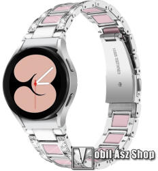 Okosóra műanyag / rozsdamentes acél szíj - EZÜST / RÓZSASZÍN - pillangó csat, strasszkővel díszített - 20mm széles - SAMSUNG Galaxy Watch4 Classic 46mm (SM-R890) / Watch4 Classic 42mm (SM-R880) / Watc
